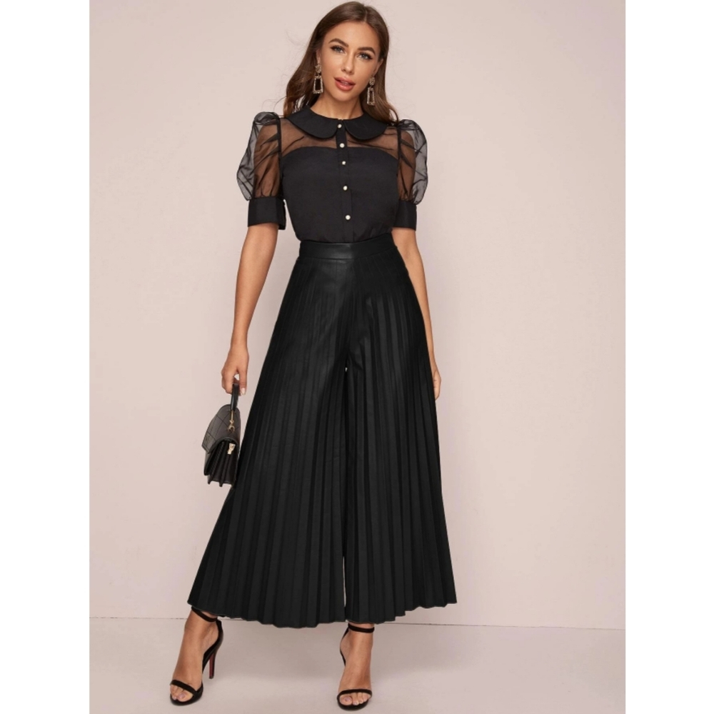 Black Vegan Leather High Rise Palazzo Pants Size 4 - Picture 3 of 4